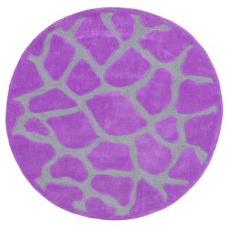 Hand Tufted Purple Animal Print Round Rug (5 X 5)