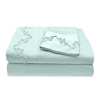 Grand Luxe 300 Thread Count Egyptian Cotton Deep Pocket Sheet Set With Chenille Embroidered Scroll Design