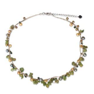Pearl and peridot strand necklace, 'Tropical Elite'   Handmade Pearl and Peridot Necklace Peridot Necklaces For Women Jewelry