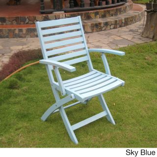 International Caravan Acacia Folding Ladder Back Armchairs (set Of 2) Blue Size 2 Piece Sets
