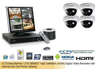 "LITE SERIES" Complete 4 Camera Indoor Sony Super HAD CCD Color 650 LINE "CLASSIC" Dome Security System with Internet and Cell Phone Viewing  Complete Surveillance Systems  Camera & Photo