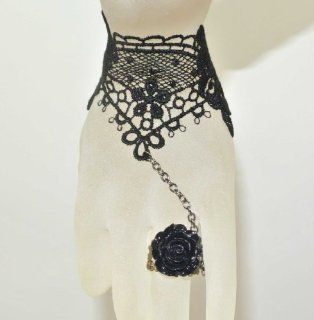 Goth Gothic Lolita Retro Vintage Vampire Tassels Black Roses Ring Lace Bracelet   Jewelry Organizers