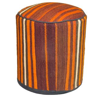 Decorative Kilim Brown/orange/walnut Wool Ottoman