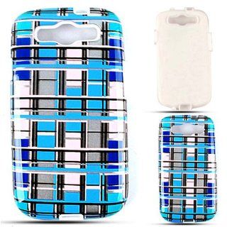 Cell Armor SAMI747 PC JELLY TP1454 S Hybrid Fit On Jelly Case for Samsung Galaxy S3   Retail Packaging   Transparent Blue/White Blocks Cell Phones & Accessories