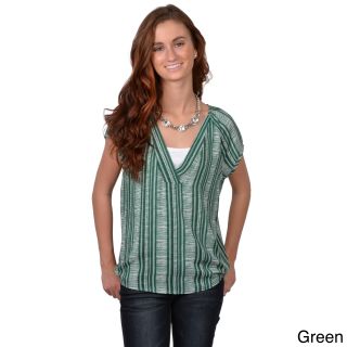Journee Collection Journee Collection Juniors Striped Short sleeve V neck Blouse Green Size S (1  3)
