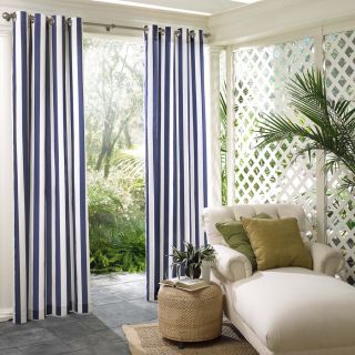 PARASOL 96 in L Navy Circus Stripe Outdoor Window Curtain Panel