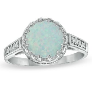 0mm Lab Created Opal and White Topaz Crown Ring in Sterling Silver