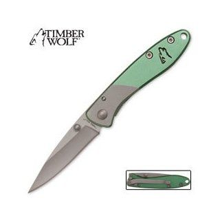 Timber Wolf Green & Silver Folding Knife  Hunting Folding Knives  Sports & Outdoors