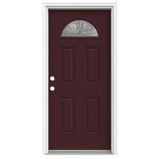 ReliaBilt Fan Lite Decorative Currant Inswing Fiberglass Entry Door (Common 80 in x 32 in; Actual 81.75 in x 33 in)
