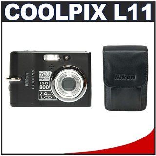 Nikon Coolpix L11 6.0 Megapixel Digital Camera (Black) with 3x Optical Zoom + Leather Case  Point And Shoot Digital Cameras  Camera & Photo