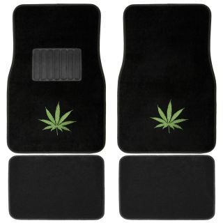 Oxgord Black/ Green Cannabis Leaf 4 piece Floor Mat Set