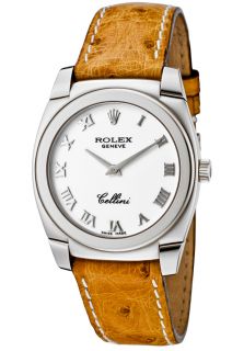 Rolex 5330 9 WR  Watches,Womens Cellini 18k White Gold Case White Dial Chestnut Ostrich, Luxury Rolex Quartz Watches