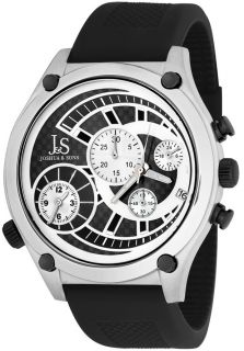 Joshua & Sons JS 13 SS  Watches,Mens Silver & Black Dial Black Polyurethane, Casual Joshua & Sons Quartz Watches