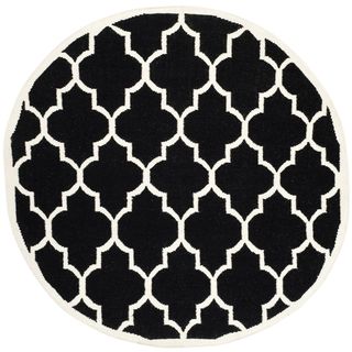Contemporary Safavieh Handwoven Moroccan Dhurrie Black/ Ivory Wool Area Rug (6 Round)