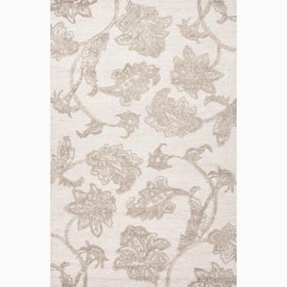 Hand made Floral Pattern Ivory/ Gray Wool/ Art Silk Rug (5x8)