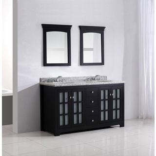 Wyndenhall Bayshore 60 inch Black Bathroom Vanity With Giallo White Granite Top Black Size Double Vanities
