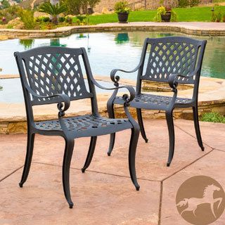 Christopher Knight Home Hallandale Black Sand Cast Aluminum Outdoor Chairs (set Of 2)