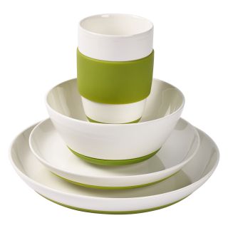 Tabletops Unlimited Neo Green 24 piece Round Silicone Bottom Dinnerware Set