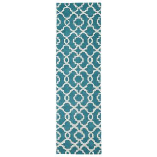 Cosmopolitan Trellis Teal/ Ivory Hand tufted Wool Rug (23 X 8)