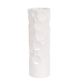 Glossy White Small Hammered Ceramic Cylinder Vase