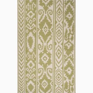 Handmade Tribal Pattern Green/ Ivory Wool Rug (36 X 56)