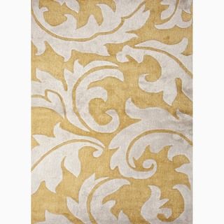 Hand made Abstract Pattern Yellow/ Ivory Wool/ Art Silk Rug (8x10)