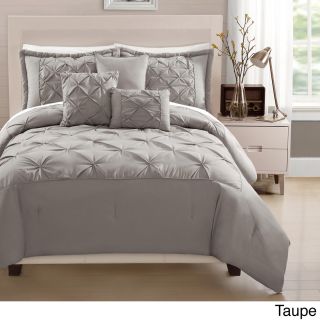 Private Label Demi 6 piece Polyester Pintuck Comforter Set Tan Size Queen