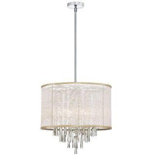 Dainolite JOS 14 4 J571603 770 6 Light Crystal Pendant with Oyster Organza Shade, Polished Chrome/Crystal/Oyster Organza   Chandeliers  