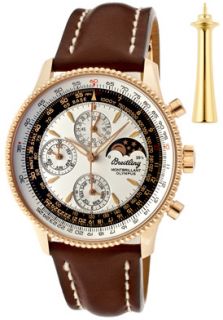 Breitling R1935012/G623 LD  Watches,Mens Navitimer Automatic Mechanical Chrono Silver Dial Brown Genuine Leather, Chronograph Breitling Automatic Watches