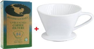 Porcelain #4 Coffee Dripper / Filter Cone Plus a Box of 100ct. #4 Coffee Filters Permanent Coffee Filters Kitchen & Dining