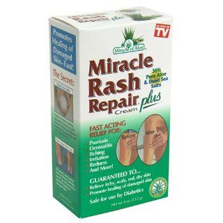 Miracle of Aloe Miracle Rash Repair Cream   4 Fl Oz Fast Acting Relief for Psoriasis, Dematitis, Itching, Irritation, Dry Skin Healing, Health, Aloe, Dead Seas Salt Aloe Vera. Healing for Scaly, Red Skin, Contains 36% Aloe Vera. Promotes Healing of Damaged