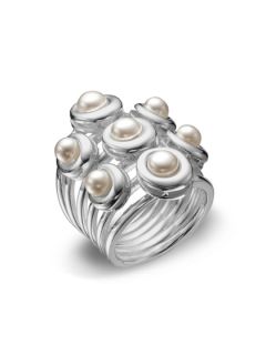 Oval Mesh Pearl & Silver Multi Band Ring by SLANE