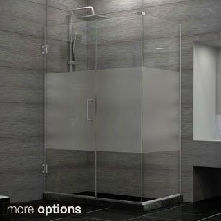 Dreamline Unidoor Plus 30.375   34.375 In. D X 56 In. W Frameless Hinged Shower Enclosure, Half Frosted Glass
