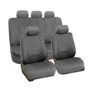 Fh Group Solid Grey Pu Leather Car Seat Covers Airbag safe And Split Bench (full Set)