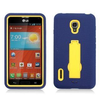 For LG Optimus F7/US780 (Boost Mobile/US Cellular) Layer Case, 3 in 1 w/Black Stand Navy Blue Skin+Yellow Cover Cell Phones & Accessories