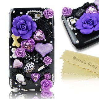 Mavis's Diary Luxury 3D Handmade Rhinestone Flower Lovely & Fashion Design Cover Hard Case for Samsung Galaxy Note 2 GT N7100 with the Soft Clean Cloth Cell Phones & Accessories