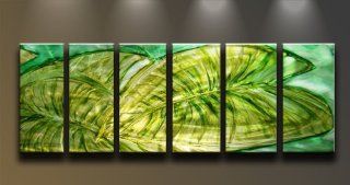 Metal Wall Art Abstract Modern Contemporary Painting Large 6 Panels Green Leaf   Wall Sculptures
