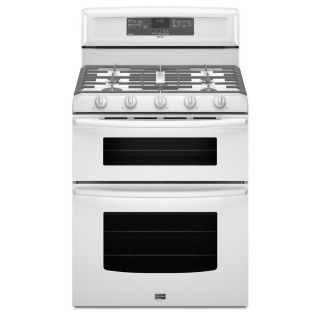 Maytag 30 in 5 Burner 2.1 cu ft/3.9 cu ft Self Cleaning Double Oven Convection Gas Range (White)