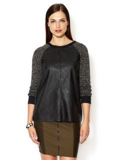 Faux Leather Combo Sweater by Isabel Lu