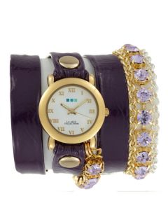 Womens Purple Patent Leather & Gold Wrap Watch by La Mer Collections