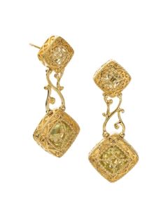 Pompeii Gold & Lemon Quartz Double Tilted Square Drop Filigree Earrings by DeLatori