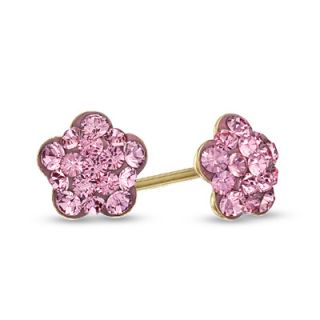 Childs Pink Swarovski® Crystal Flower Stud Earrings in 14K Gold