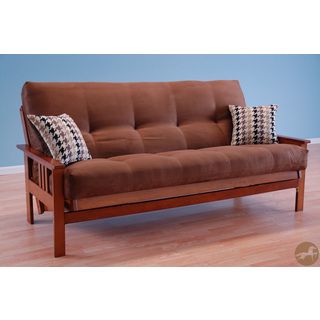 Christopher Knight Home Christopher Knight Home Futon Frame In Honey Oak Wood With Suede Chocolate Innerspring Mattress Brown Size Full