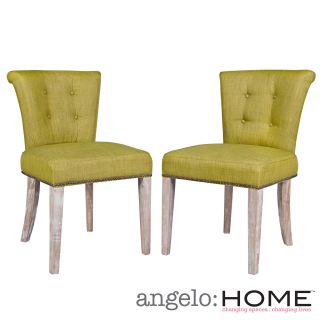 Angelohome Lexi Green Bamboo Twill Dining Chairs (set Of 2)