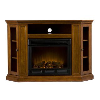 Boston Loft Furnishings 48 in W Mahogany Wood Electric Fireplace Thermostat Remote Control Included