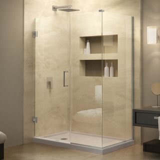 Dreamline Unidoor Plus 30.375   34.375 In. D X 42.5 In. W Frameless Hinged Shower Enclosure, Clear Glass