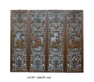 Chinese Wooden Open Carving 4 Pieces Wall Panel Set Avs784   Decorative Plaques