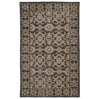 Hand knotted Vintage Replica Chocolate Brown Wool Rug (90 X 120)