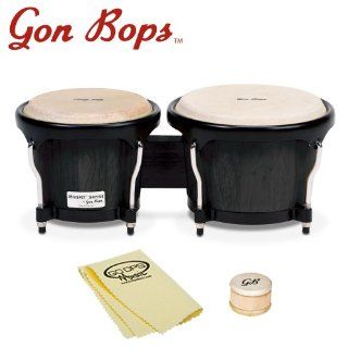 Gon Bops FS785BK KIT 1 Fiesta Series Bongos with Shaker and GoDpsMusic Polish Cloth   Black Musical Instruments