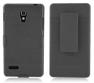 [SUGARPHONE] BLACK Texture With Holster Belt Clip Holster Kickstand Faceplate Hard Plastic Protector Snap On Cover Case For LG Optimus L9 P769 (T Mobile) Cell Phones & Accessories